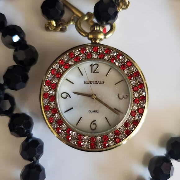 Heidi Daus About Time Pocket Watch Necklace Swarovski Crystals‎ Gold Tone NWOT - Picture 8 of 12